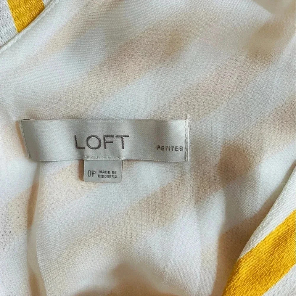 LOFT | Women Mustard/White Striped Chevron Flounce Maxi Dress Size 0P - Picture 14 of 15